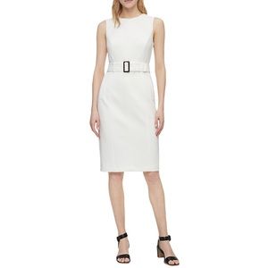 Solid Belted Sleeveless Sheath Dress 6